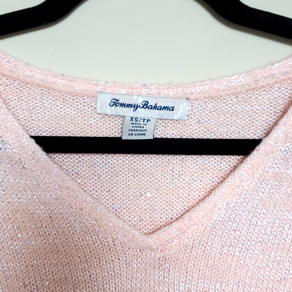 NWOT Tommy Bahama Pink V Neck Sequined Top - Picture 4 of 9